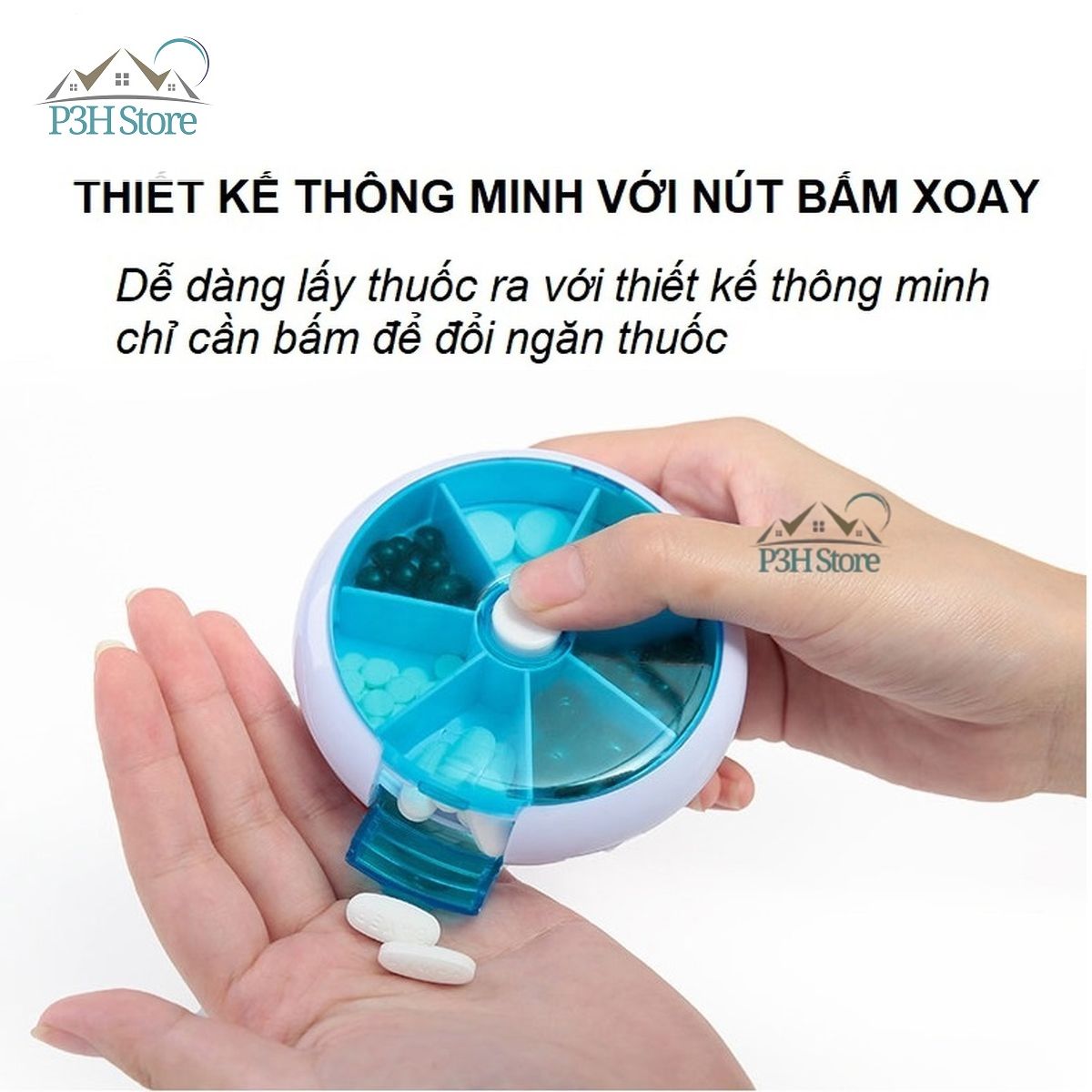Hộp chia thuốc 7 ngăn hình tròn có nút bấm xoay lấy thuốc tiện dụng RY-167