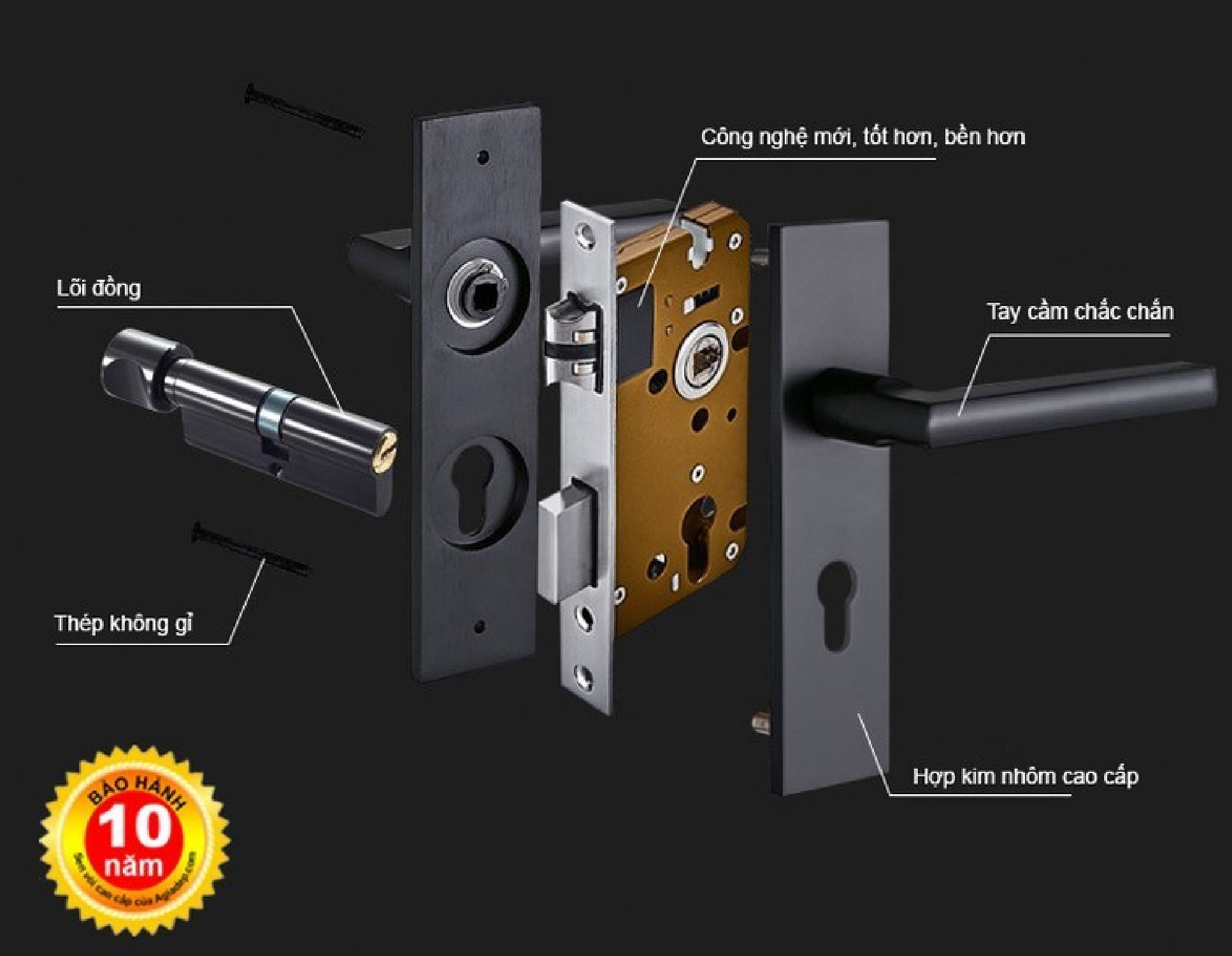 Khóa cửa tay nắm ngang Cobe (nổi tiếng) - Hàng nhập khẩu chất lượng rất cao (có bán buôn) Màu đen L5909