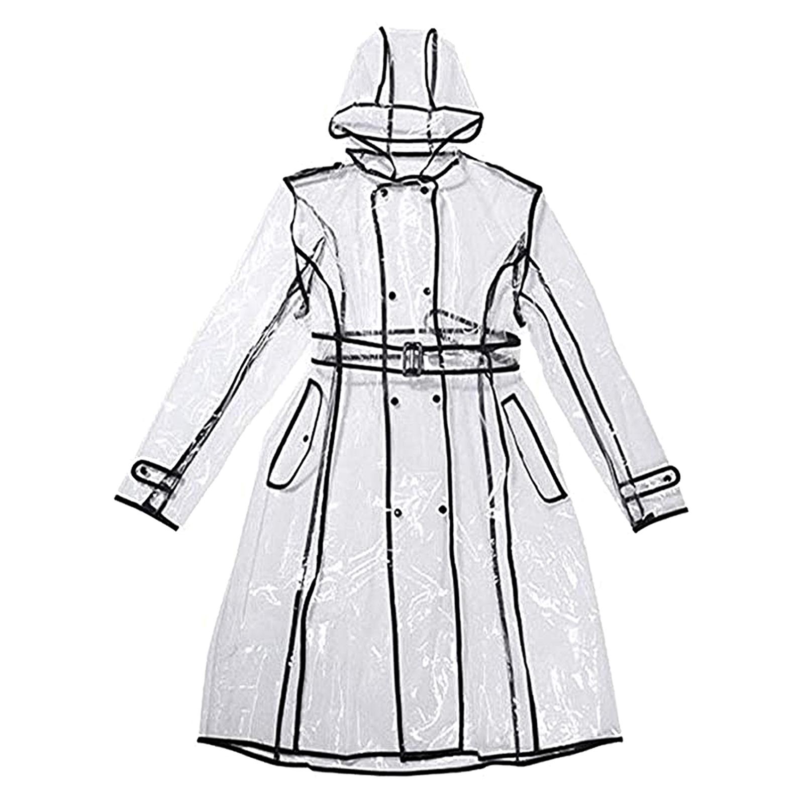 Ladies Girls Transparent Clear Waterproof Raincoat Rain Poncho Jacket Wind Coat