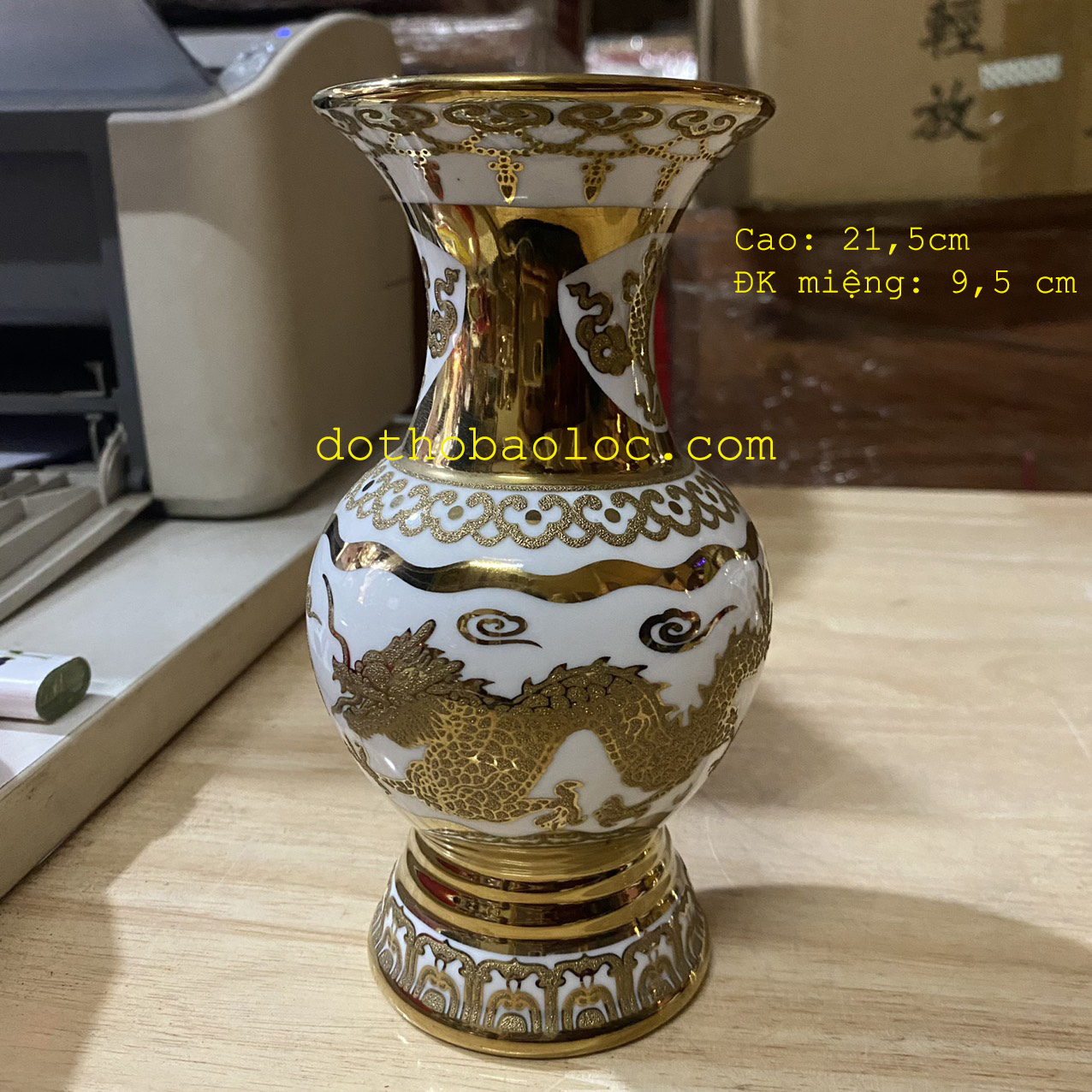 Bình bông sứ hình rồng vàng cao cấp 3 cỡ cao: 17cm, 20cm, 21,5cm