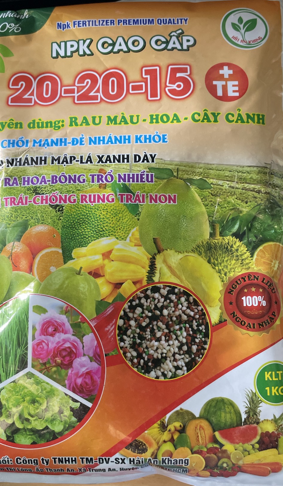 Phân bón gốc chăm sóc cây trồng NPK 20-20-15 + TE gói 1kg HAK