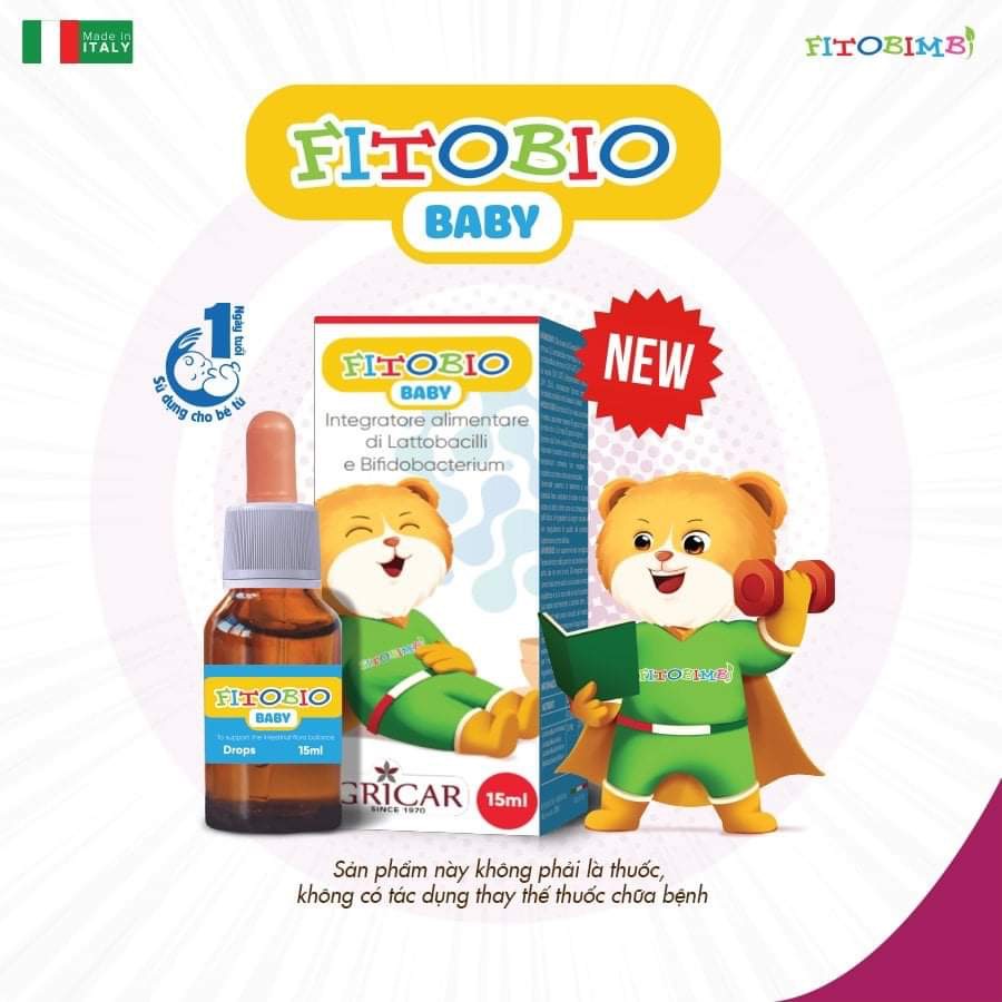 Fitobio Baby 15ml - Bổ sung 30 tỷ lợi khuẩn, hỗ trợ sức khỏe hệ vi sinh đường ruột, giảm các triệu chứng rối loạn tiêu hóa cho bé từ 1 ngày tuổi