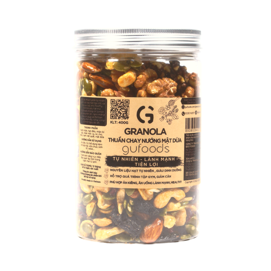 Granola thuần chay nướng mật dừa nước GUfoods - Dinh dưỡng, Tiện lợi, Thơm ngon, Giàu lợi ích sức khỏe