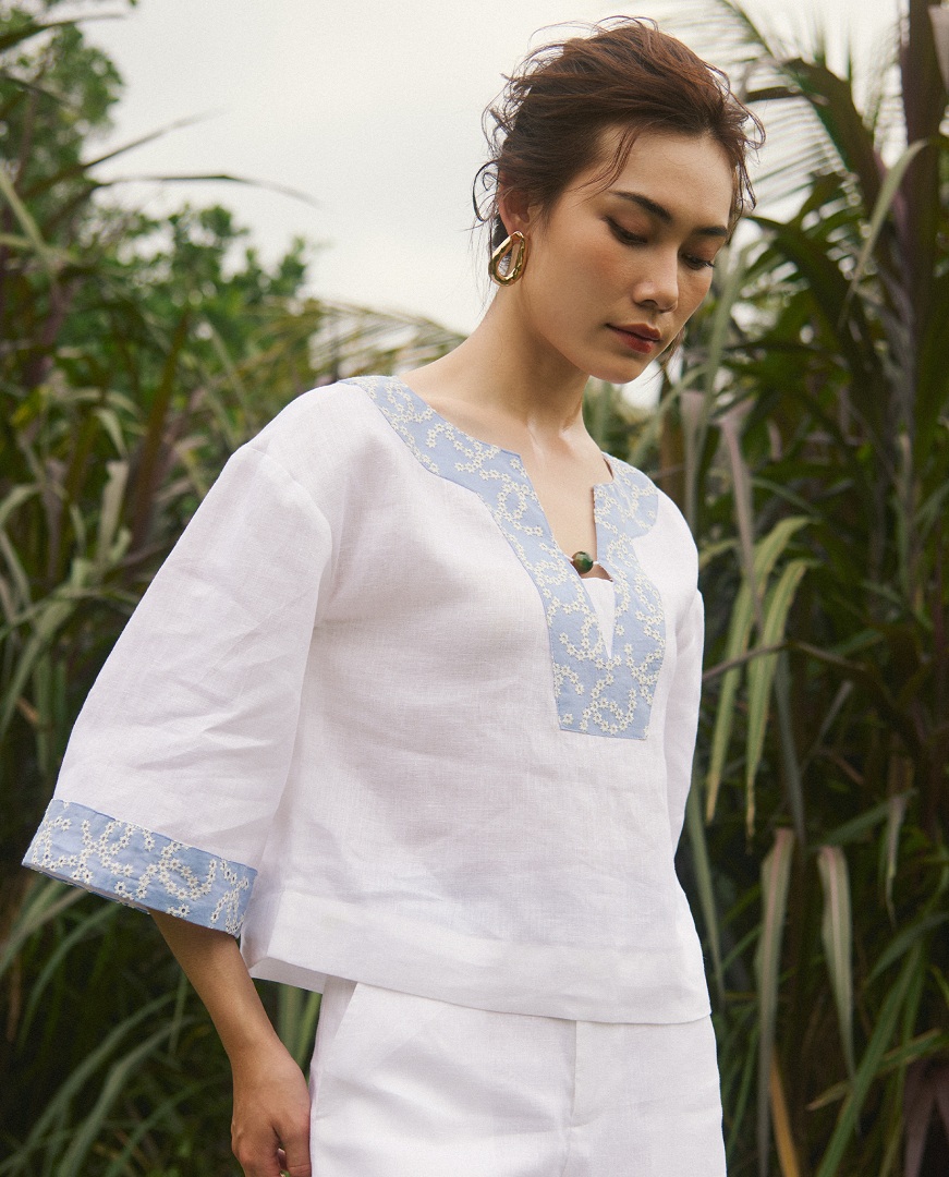 Áo Linen Thêu Thảo TOP233 thời trang thiết kế Hity