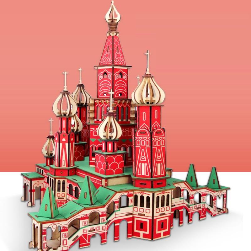 Đồ chơi lắp ráp 3D gỗ - mô hình lâu đài Saint Petersburg đỏ- cắt laser