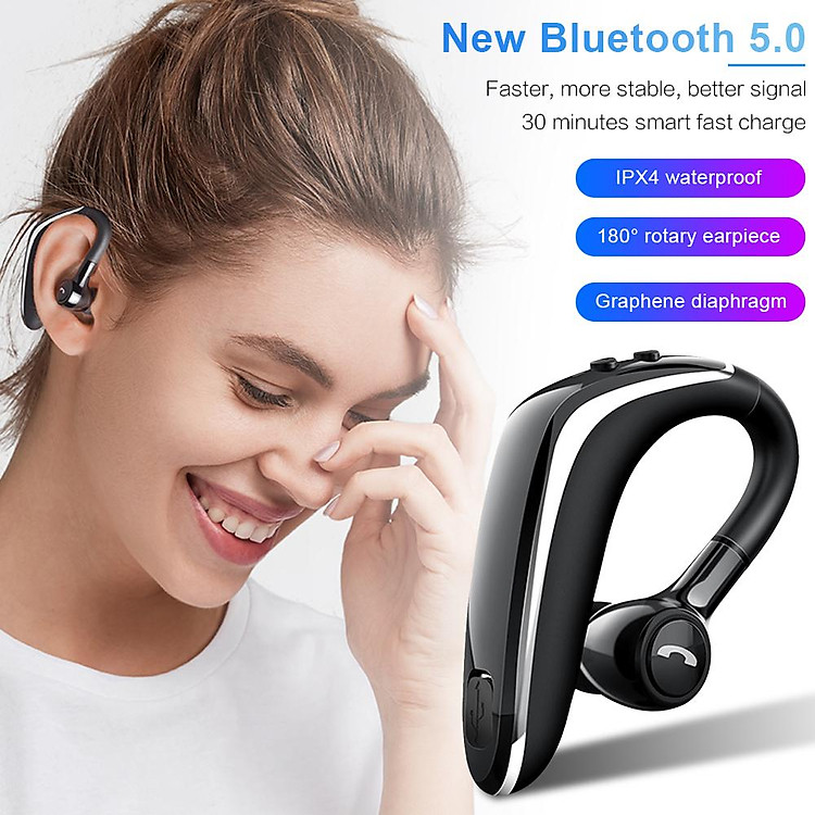 Tai Nghe Bluetooth 5.0 Không Dây Móc Vành Tai Chống Nước IPX4-Hàng chính hãng