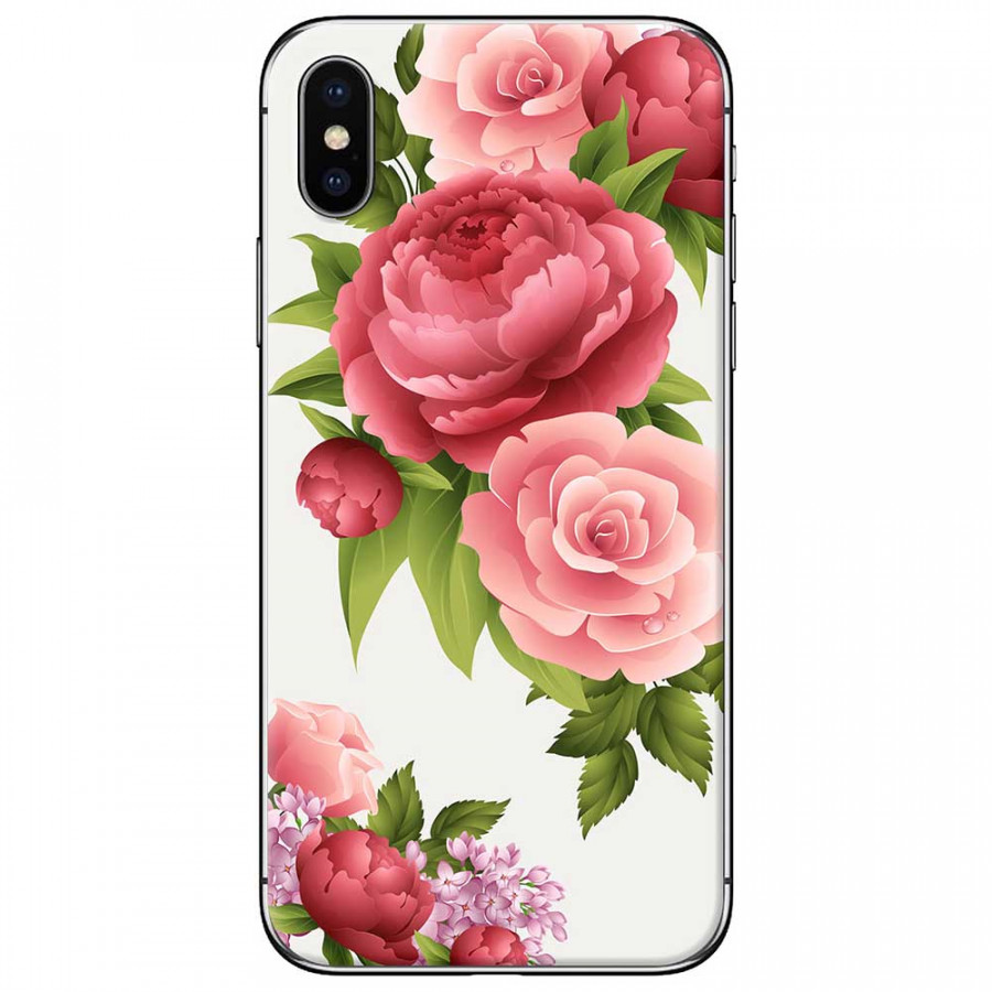 Ốp lưng  dành cho iPhone X mẫu Hoa hồng đỏ nền trắng