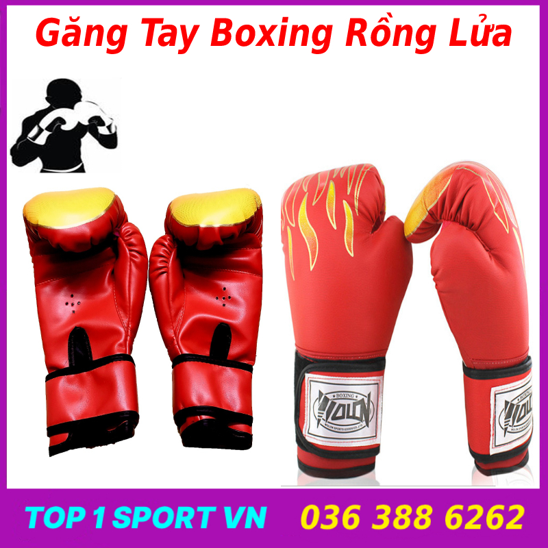 Găng tay boxing đấm bốc rồng lửa thế hệ 5.0 tặng băng đa boxing cuốn tay 3m, êm hơn, ưu việt hơn, bền bỉ hơn