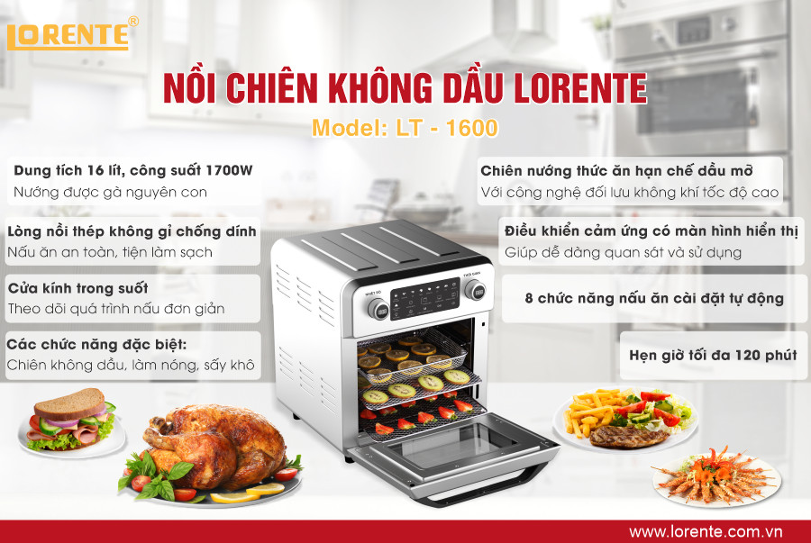 Nồi chiên không dầu cao cấp Lorente LT-1600 - Hàng Chính Hãng