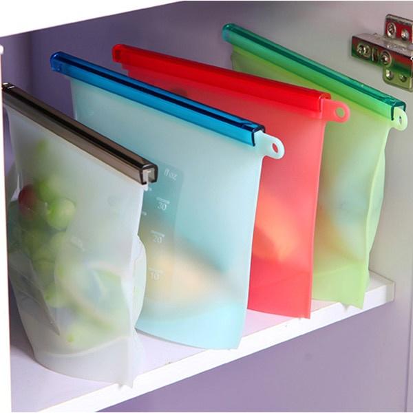 1pc Reusable Silicone Food Bag Wrap Fridge Food Storage Container Refrigerator Bag Kitchen Colored Ziplock Bag Vegetable Saver