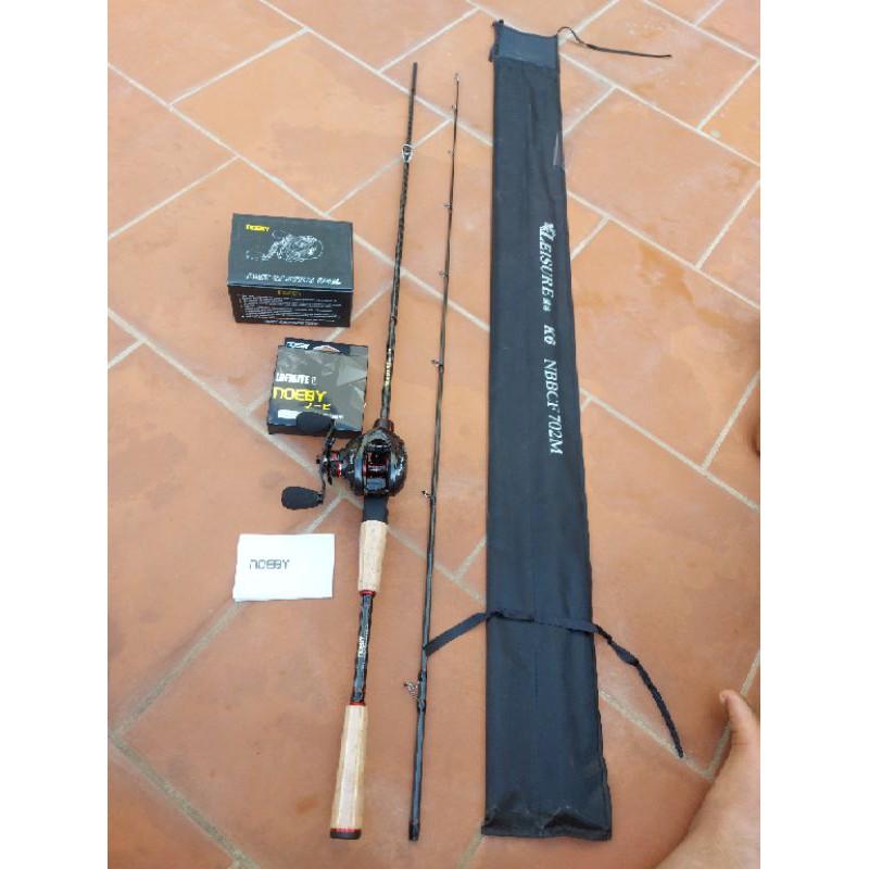 Bộ cần lure ngang noeby k6, máy noeby nonsuch pro, dù noeby