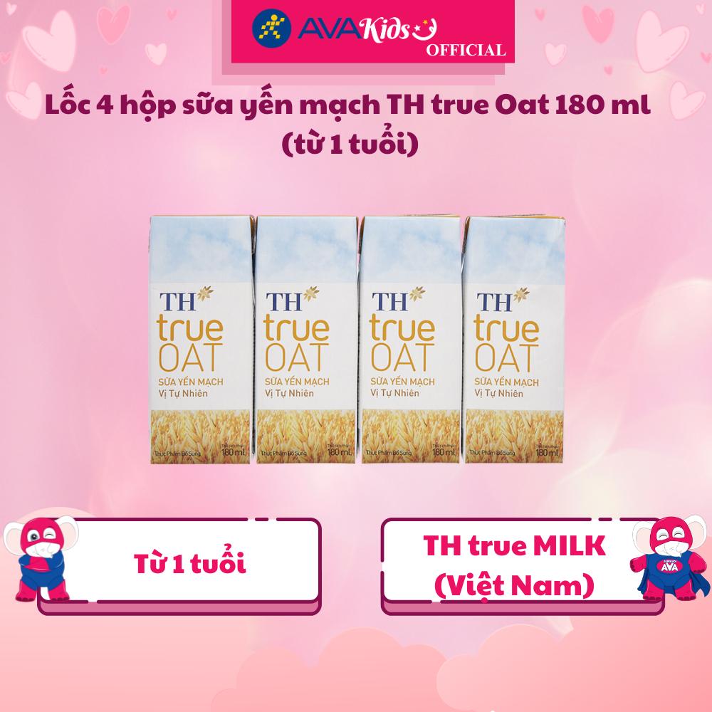 Lốc 4 hộp sữa yến mạch TH true Oat 180 ml (từ 1 tuổi) - Hàng Chính Hãng