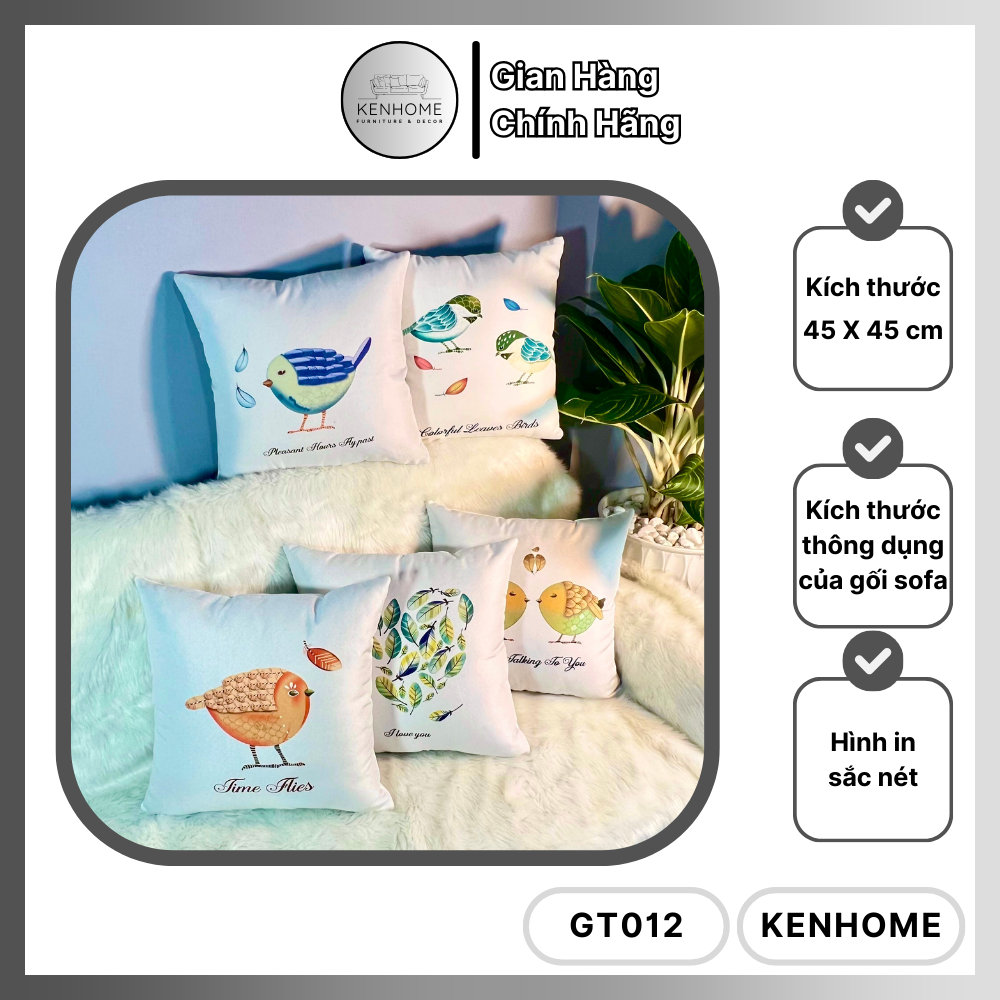 Gối Sofa Họa Tiết Hình Chim Sẻ - Gối Tựa Lưng Sofa Trang Trí Phong Cách Cổ Điển, Đơn Giản - Vải Bố Cao Cấp - Kích Thước 45x45cm