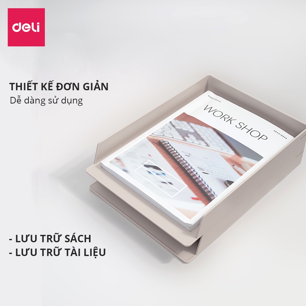 Khay Đựng Tài Liệu DELI - Kệ Xếp Giấy Tờ Cho Sắp Xếp Bàn Học, Bàn Làm Việc Nhựa ABS Cao Cấp, Bộ 2 Chiếc