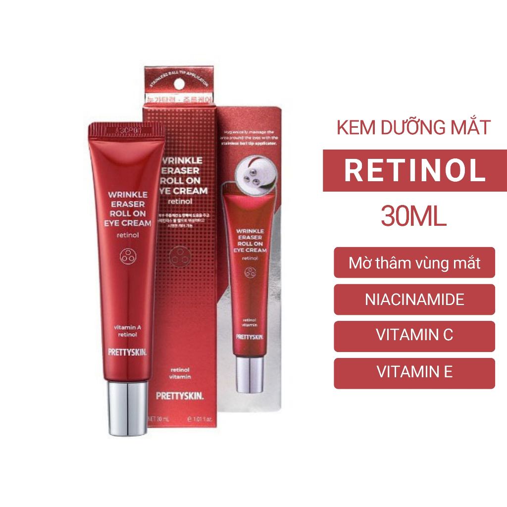 Kem dưỡng mắt giảm mờ thâm quầng mắt Retinol Pretty Skin, cải thiện nếp nhăn Prettyskin Wrinkle eraser roll on eye cream