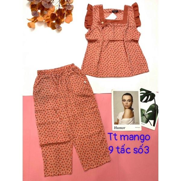 Đồ bộ nữ,đồ ngủ mặc nhà lửng 9 tấc vải lụa mango phối tằm BL 98 họa tiết hoa nhí siêu cưng size đại 60-67kg.