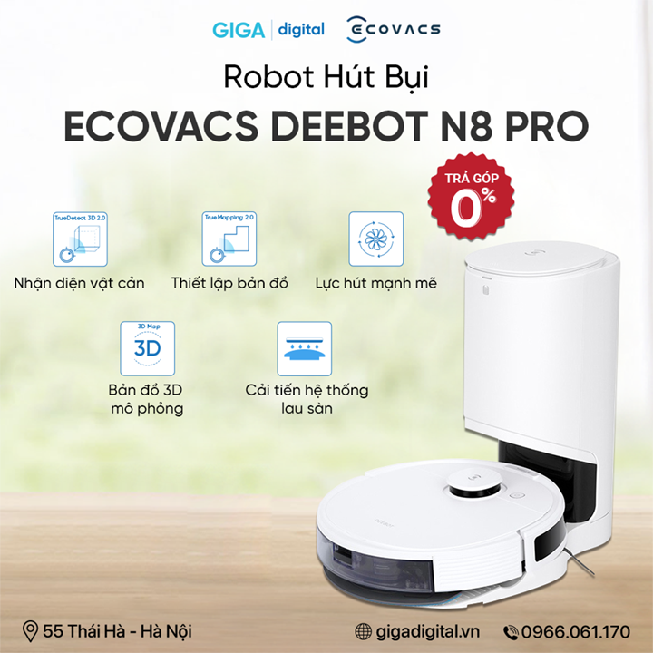 Robot hút bụi lau nhà ECOVACS Deebot OZMO N8 Pro - Bản quốc tế - Hàng Chính Hãng