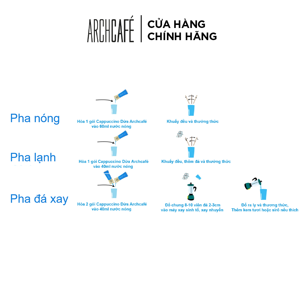 Cà phê Cappuccino Dừa - Cafe hoà tan Archcafé (hộp 12 gói x 20g)