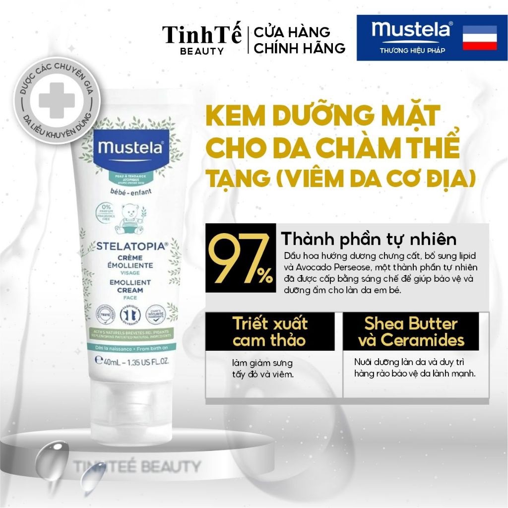 Kem Dưỡng Ẩm Mustela Cho Mặt, Da Chàm Thể Tạng (Viêm Da Cơ Địa) Mustela Stelatopia Emollient Face Cream 40ml