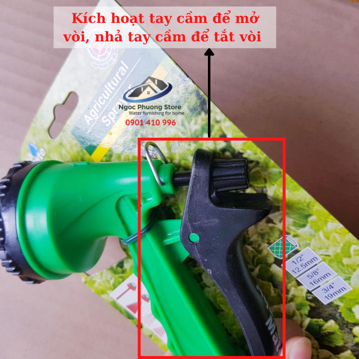Vòi tưới cây đa năng 5 kiểu tưới, thân bằng nhựa ABS AQUAMATE ĐÀI LOAN - Mã W9108