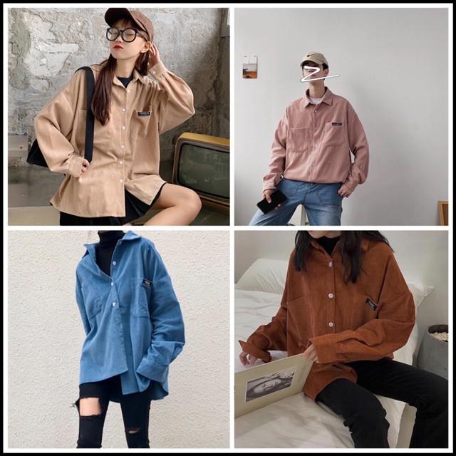 Áo Sơ Mi Nhung TĂM Unisex Form Rộng - Áo sơ mi nam nữ phong cách Ulzzang ZOZO_UNISEX