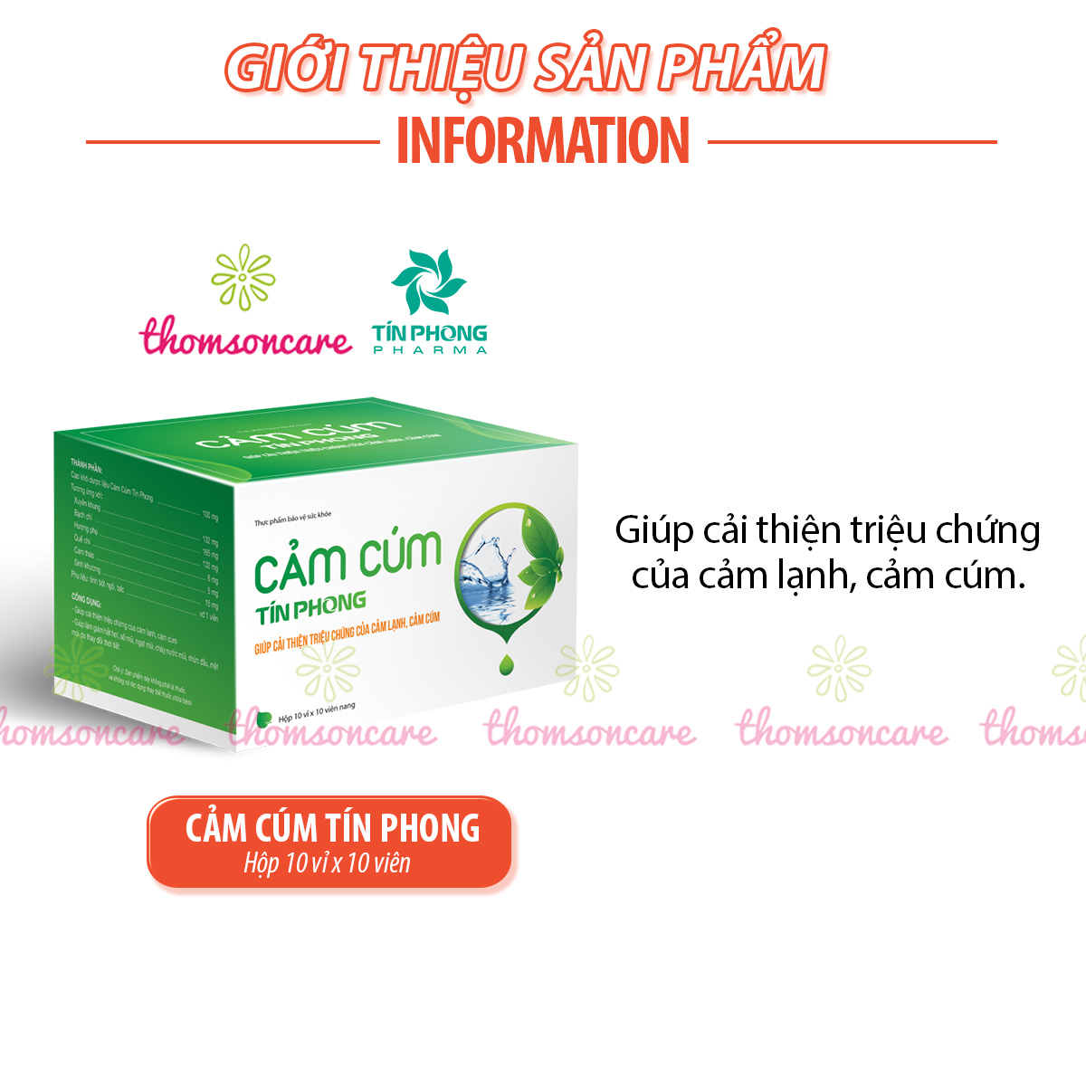 Cảm cúm Tín Phong - Hộp 100 viên - Cải thiện triệu chứng cảm lạnh, hắt hơi, sổ mũi, nhức đầu từ thảo dược