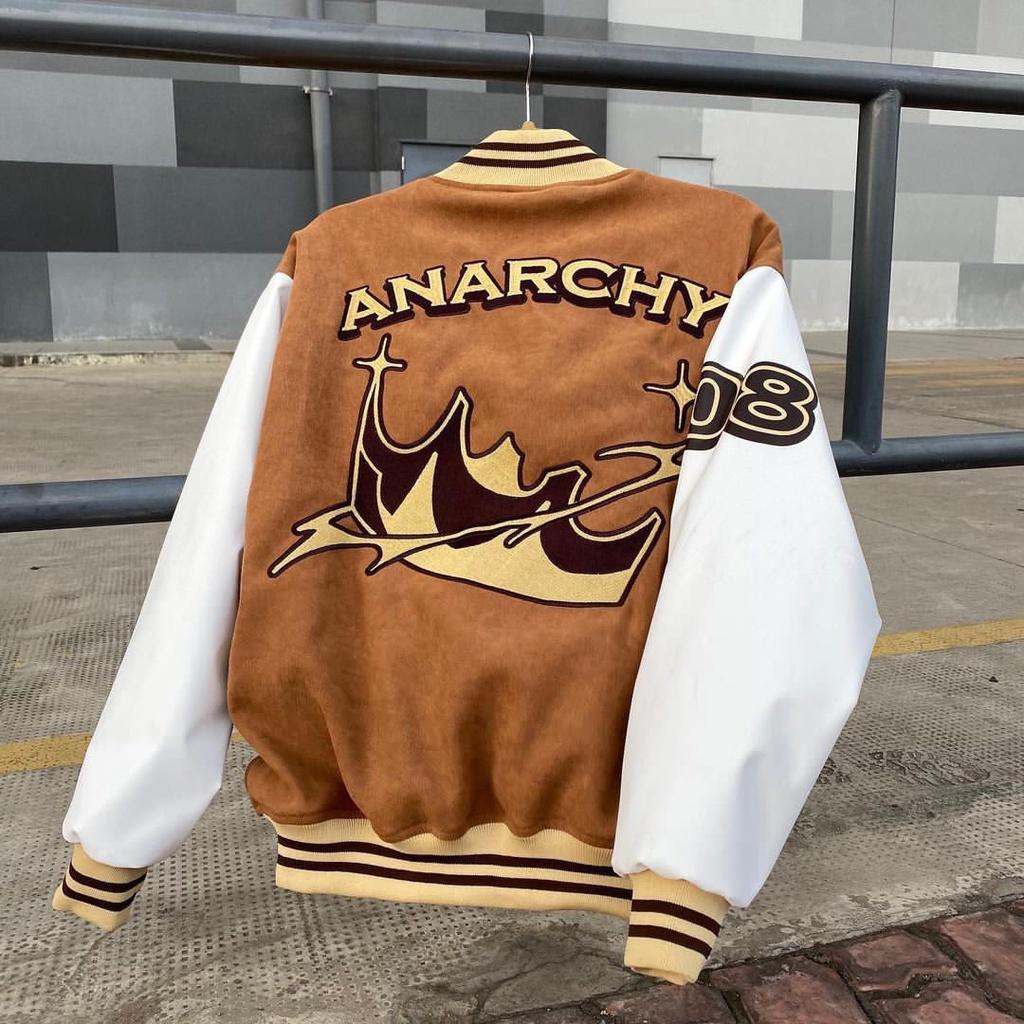 Áo Bomber Jackets Kaki Nhung Gân ANARCHY Form Rộng Unisex Nam Nữ Phong Cách Quốc Dân KTS Ulzzang