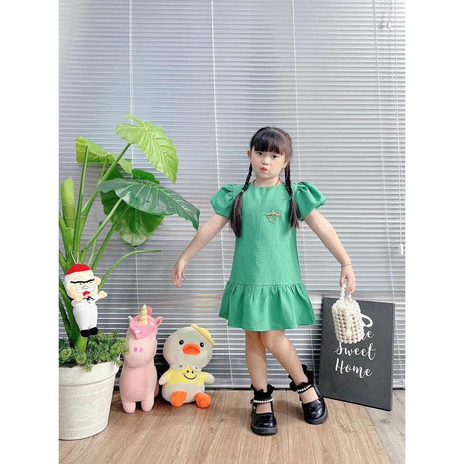 Đầm váy babydoll tay phồng cho bé gái màu trắng hồng xanh diện đi chơi đi học đẹp size 12-40kg chất vải mềm mát