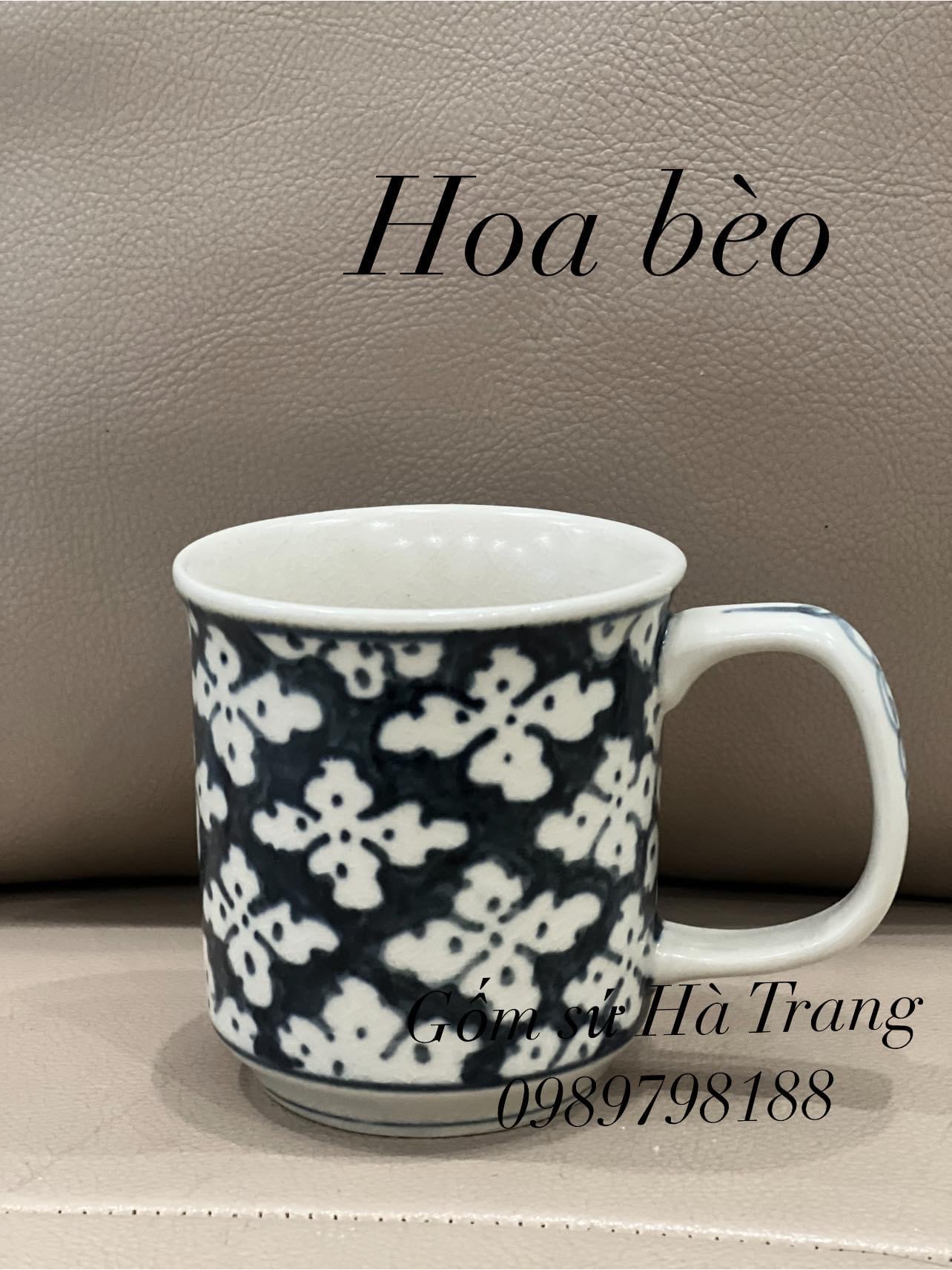 Cốc sứ Bát Tràng men rạn vẽ tay xuất dư hoạ tiết hoa bèo dung tích 250ml