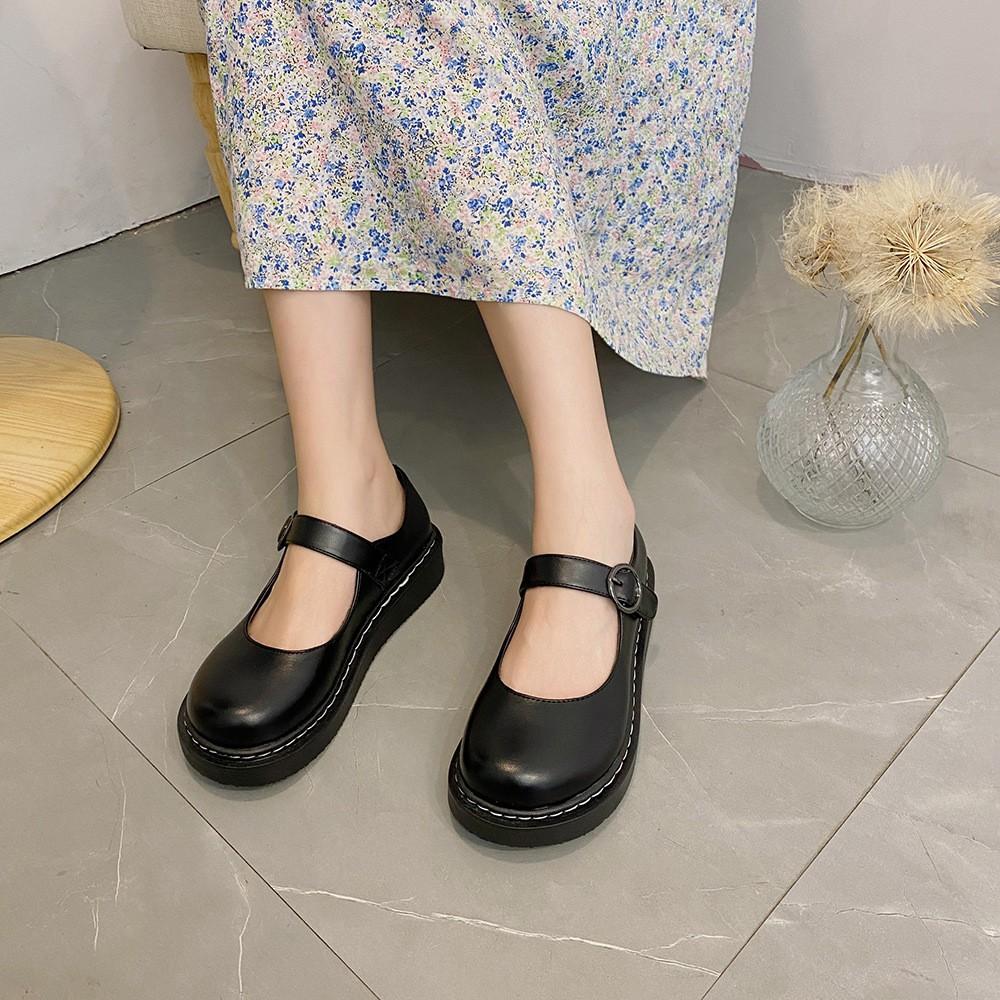 Giày Búp Bê Da Mềm Màu Đen Thời Trang Xinh Xắn Cho Nữ