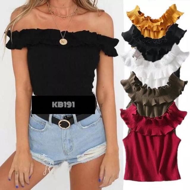 Áo Body Trễ Vai Cuốn Viền Bèo