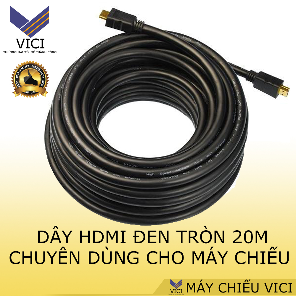 Dây cáp HDMI 20m kết nối máy chiếu chuyên dụng màu đen tròn. Truyền tín hiệu tốt