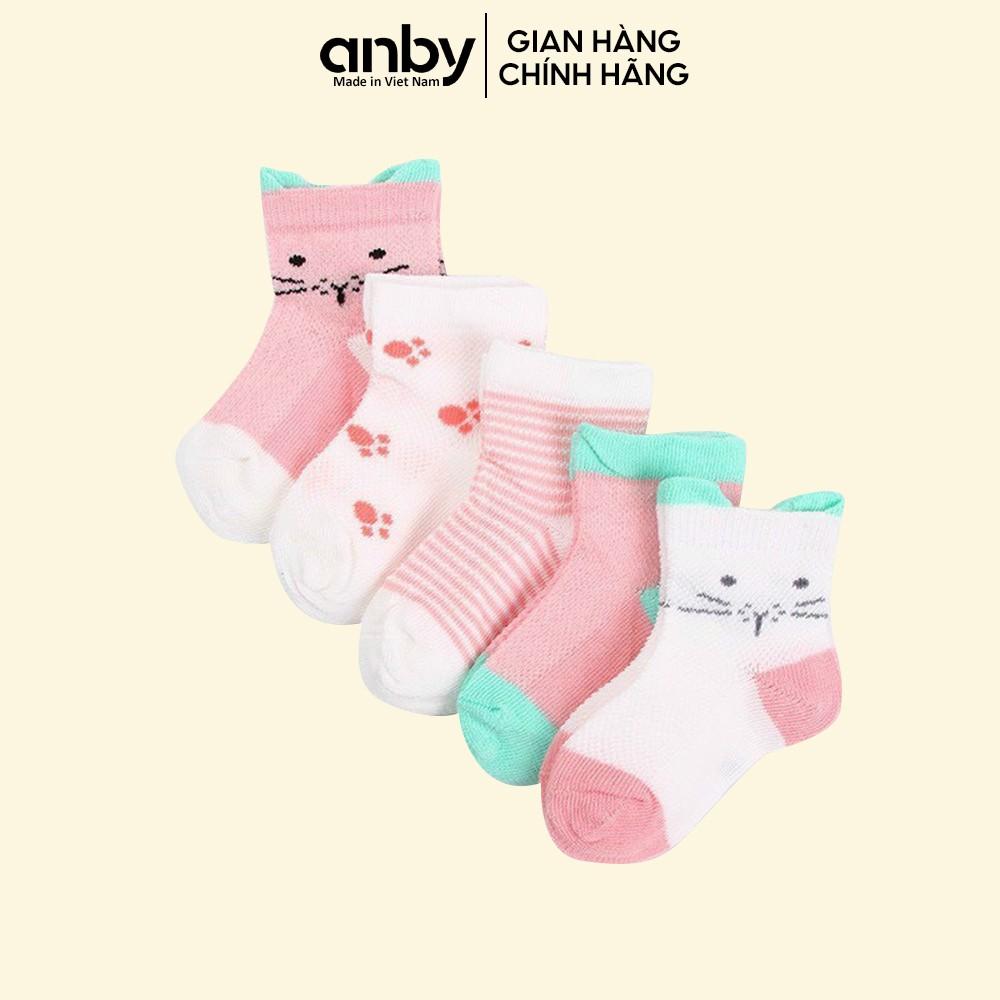 Set 5 đôi tất vớ lưới trẻ em cao cổ ANBY kiểu dáng dễ thương cho bé từ 8-12kg