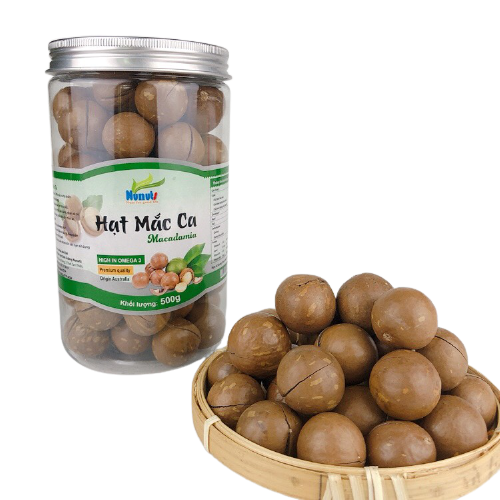 Hạt Macca Úc nứt vỏ Nunuts hộp 500g - Kèm dụng cụ tách vỏ