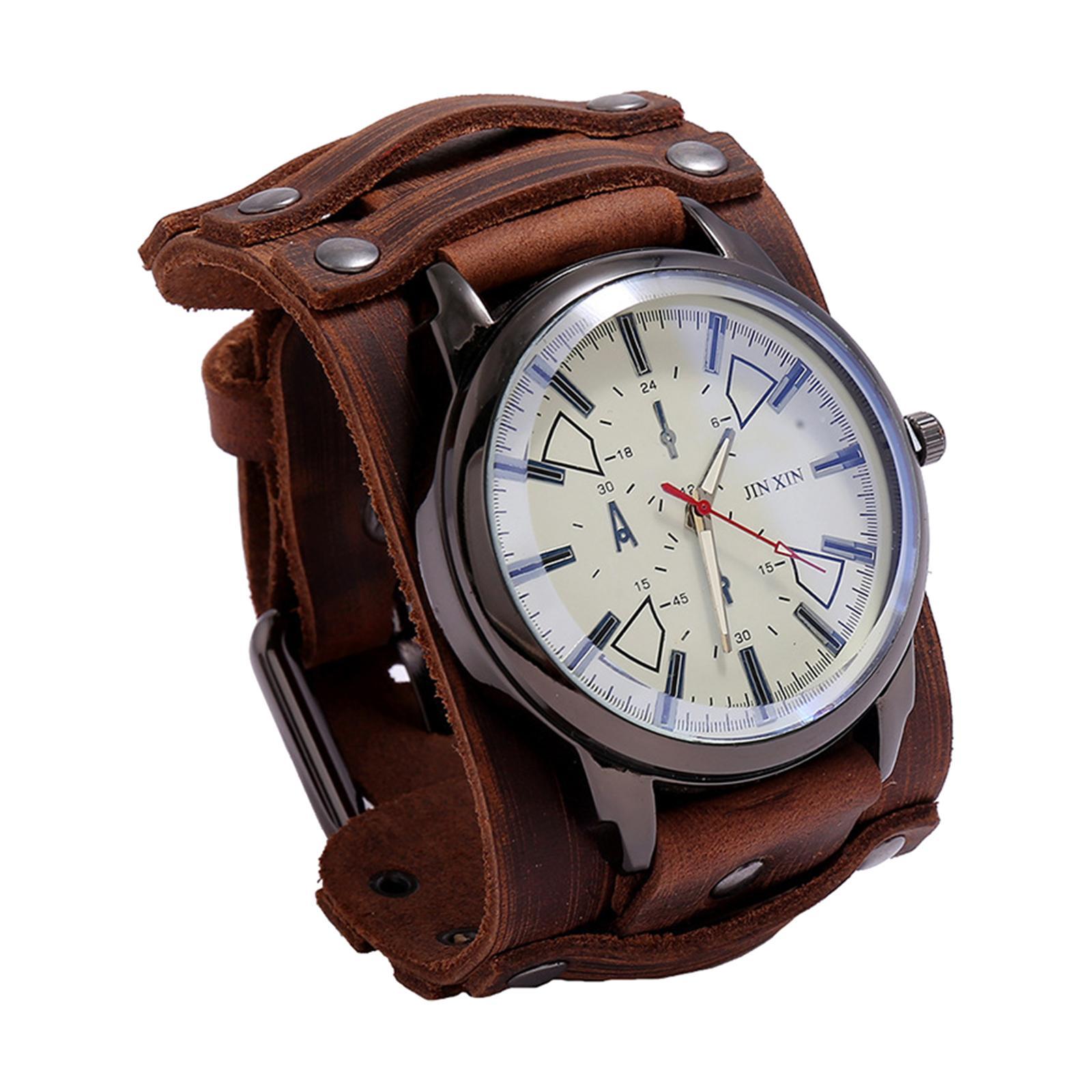 2 Pcs Retro Punk Pointer Watch Leather Wide Belt Strap Adjustable Gifts