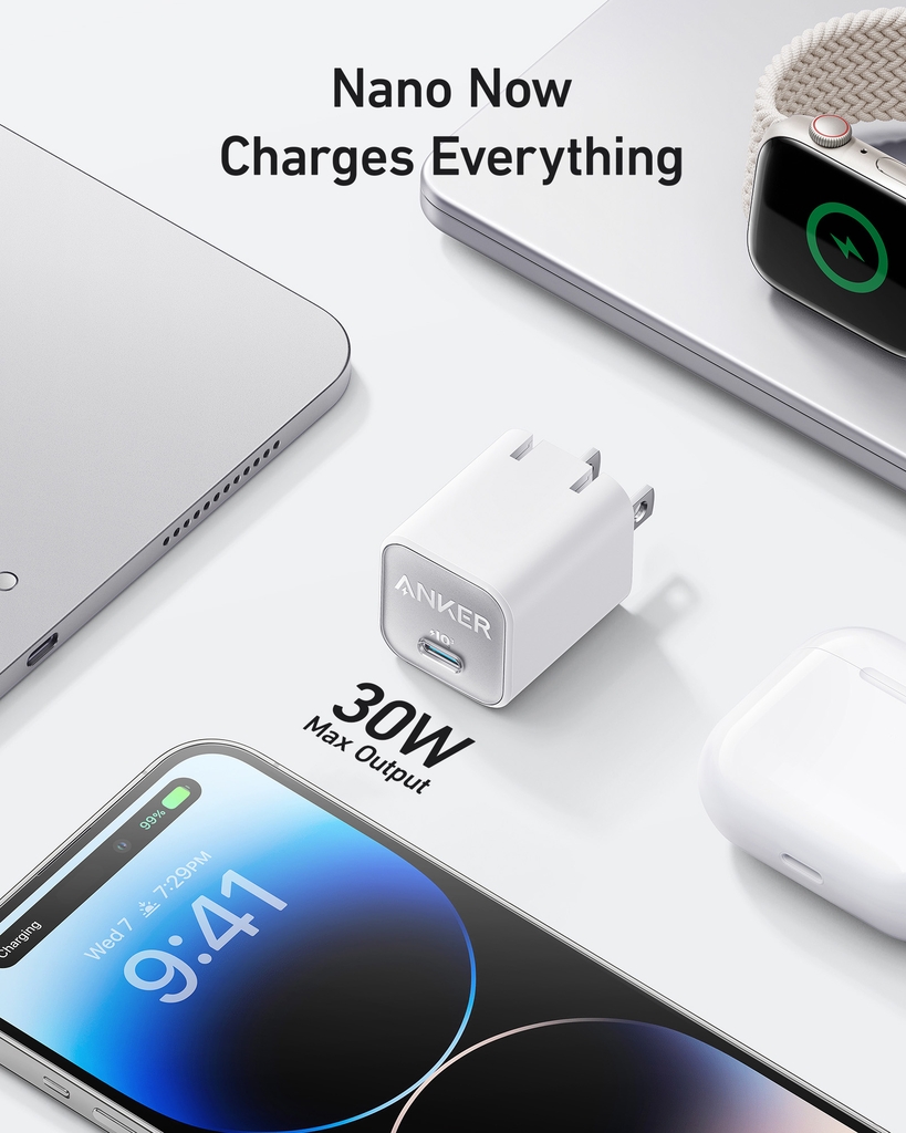 Sạc ANKER 511 Nano 3 30W 1 cổng USB-C PiQ 3.0 tương thích PD - A2147 - Hỗ trợ sạc nhanh 30W cho iPhone 13 trở lên.