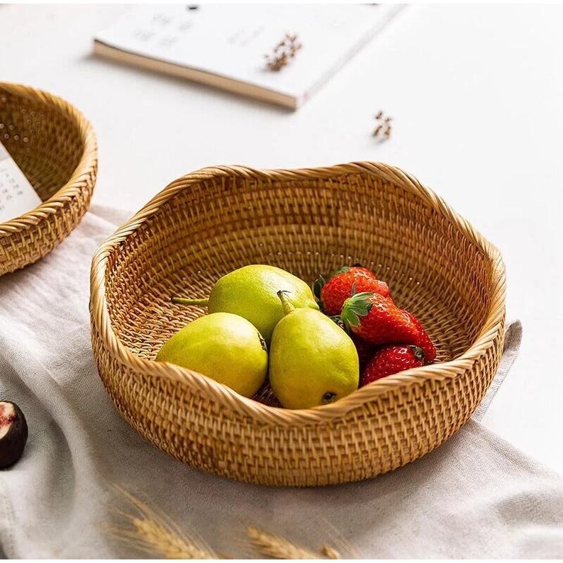 Rổ mây tre đan cao cấp đựng đồ khô, trái cây, bánh kẹo hạt - Rattan basket tray | Tre Làng