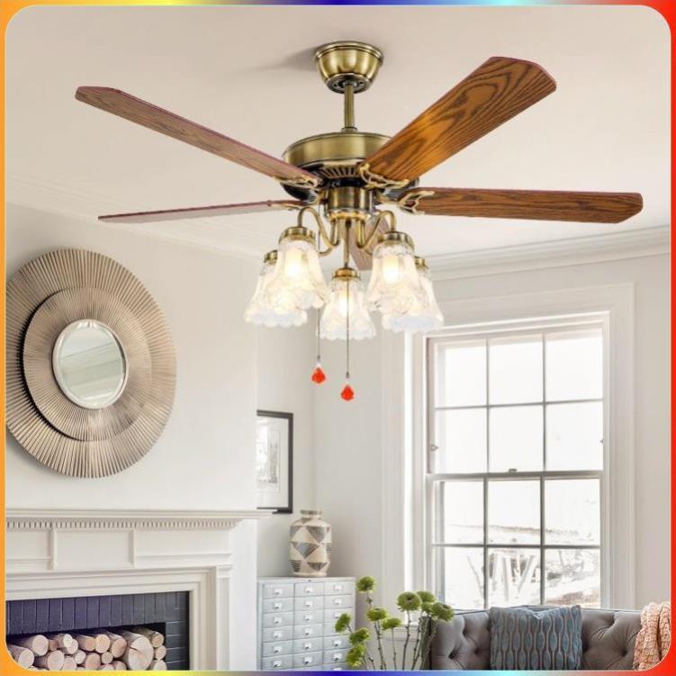 Quạt Trần Đèn Chùm 5 Cánh Tân Cổ Điển,Điều Khiển Từ Xa,Tặng Kèm Bóng Tiết Kiệm Điện