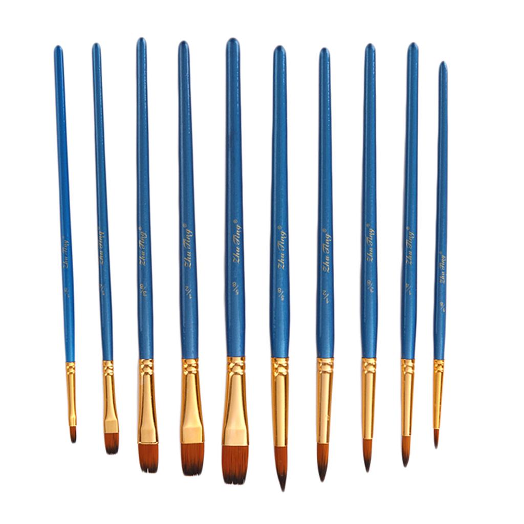 10 Miếng Tròn Dẹt Đầu Nhọn Lông Nylon Nghệ Sĩ Bút Lông Bộ Tranh Nghệ Thuật, acrylic Màu Nước, Móng Tay Nghệ Th