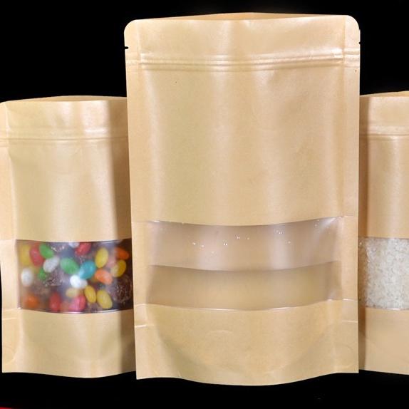 Túi zip giấy kraft đựng thực phẩm 1KG Túi zip giấy kraft có cửa sổ đáy đứng
