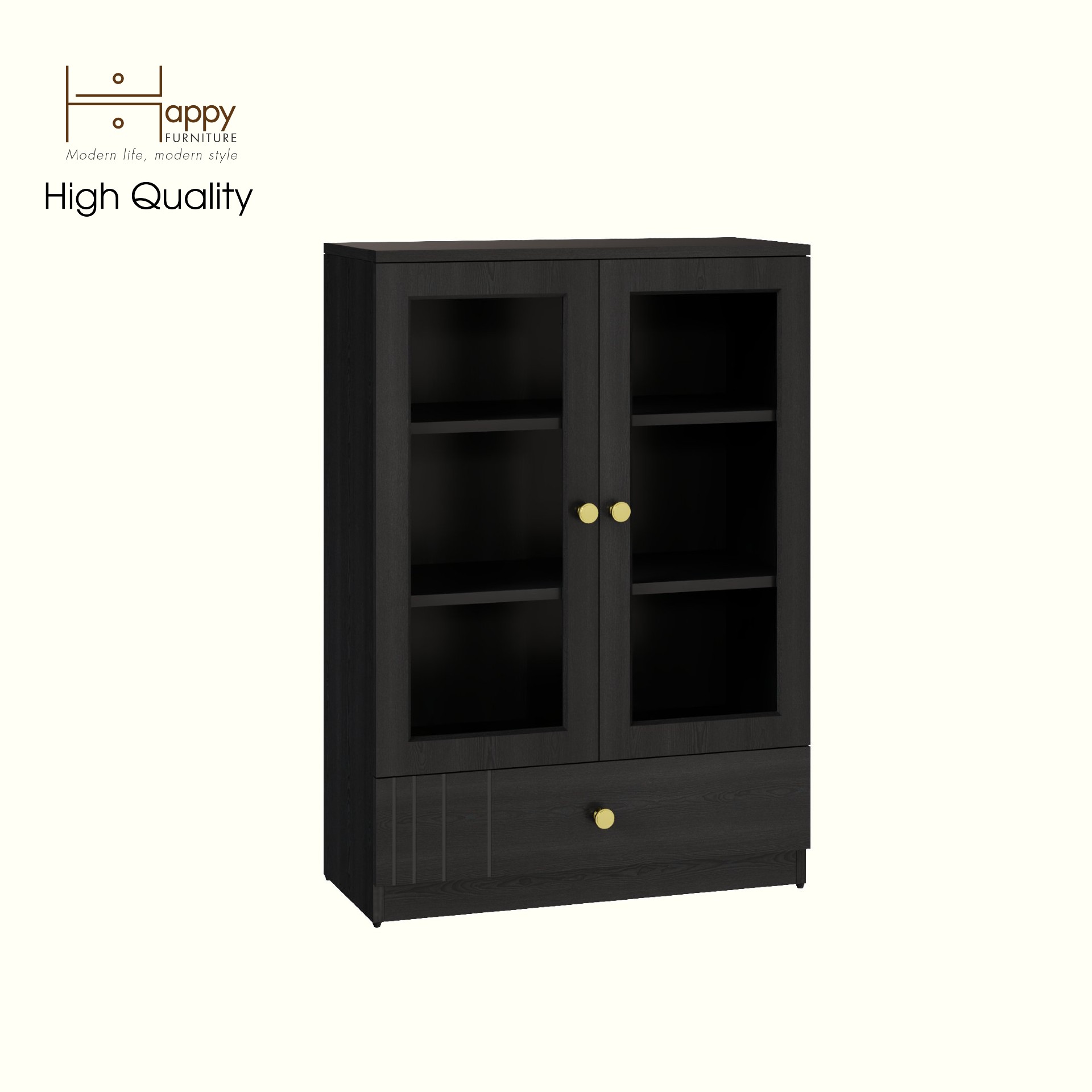 [Happy Home Furniture] JOVIE, Tủ lưu trữ cửa kính 1 ngăn kéo, 70cm x 32cm x 100cm ( DxRxC), TCM_162