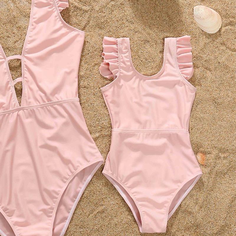 0-9 Năm Bé Gái Nữ Một Mảnh Hồng Đồ Bơi Mẹ Và Tôi Bikini Trẻ Sơ Sinh Năm 2021 Đầm Muỗng bộ Quần Áo Bé Gái Mặc Đi Biển