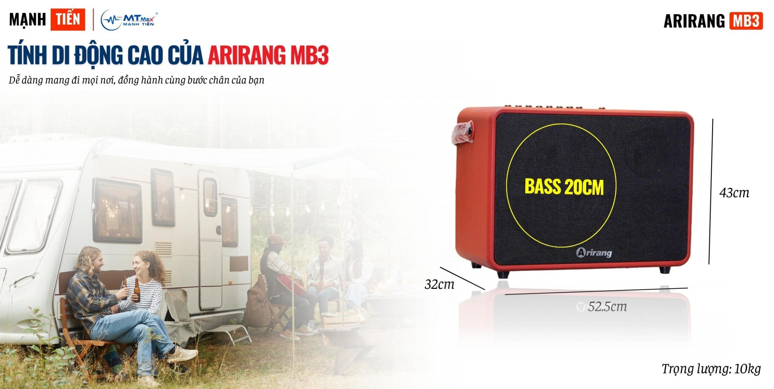 Loa Di Động Xách Tay Arirang MB3 – Bass 20 Công Suất Lớn Kèm 2 Micro Karaoke Diên Mạo Trung Trung, Năng Động, hàng chính hãng