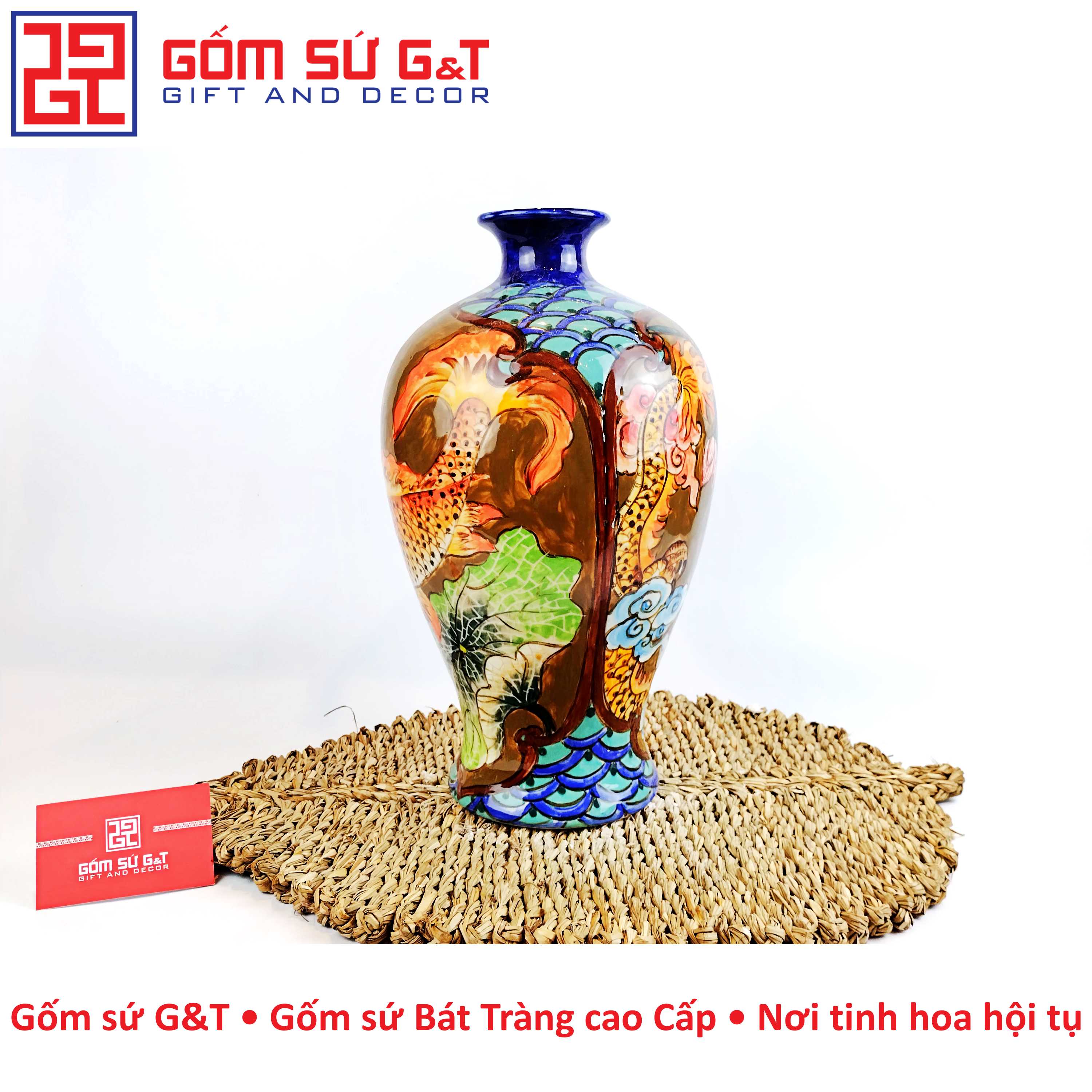 Mai bình nhị cảnh cá chép hóa rồng Gốm Sứ G&T
