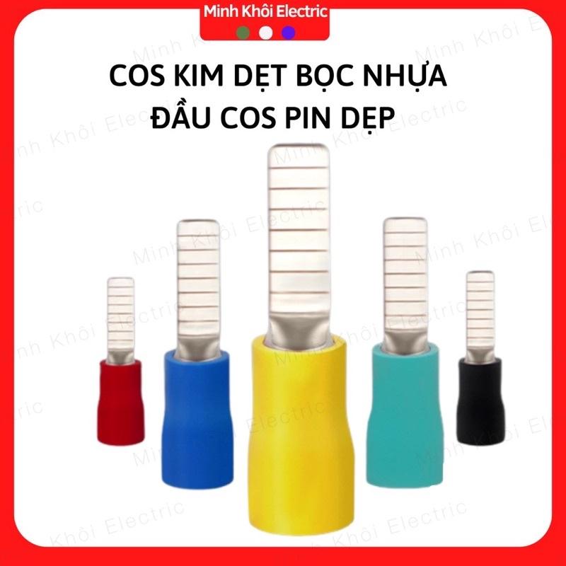 Cos Kim Dẹt Bọc Nhựa 100c, cos pin dẹp, đầu cốt kim dẹp, cốt pin dẹt nối điện