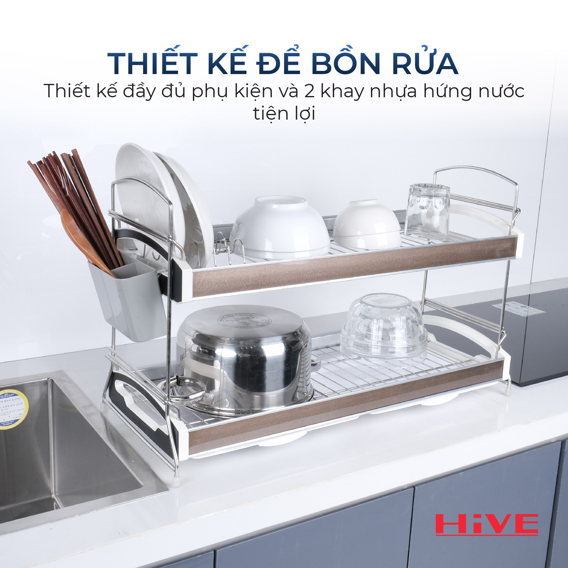 Giá úp chén bát DUAL 2 Tầng Inox 304 Cao Cấp