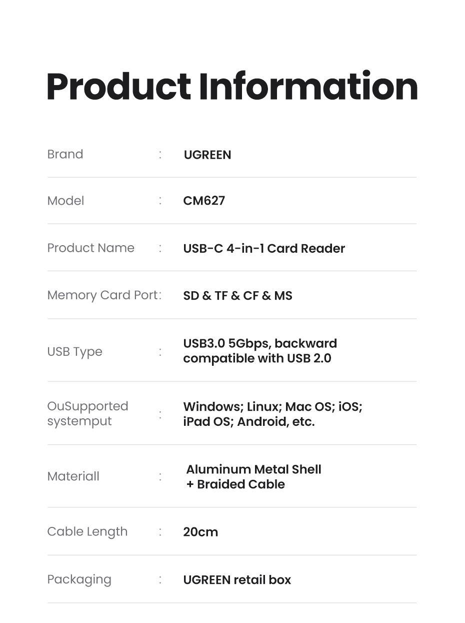 Ugreen UG15307CM627TK cổng USB type C 3.1 đọc TF + SD + MS + CF tốc độ cao 5Gbps - Đầu đọc thẻ nhớ hỗ trợ đọc nhiều thẻ cùng lúc - HÀNG CHÍNH HÃNG