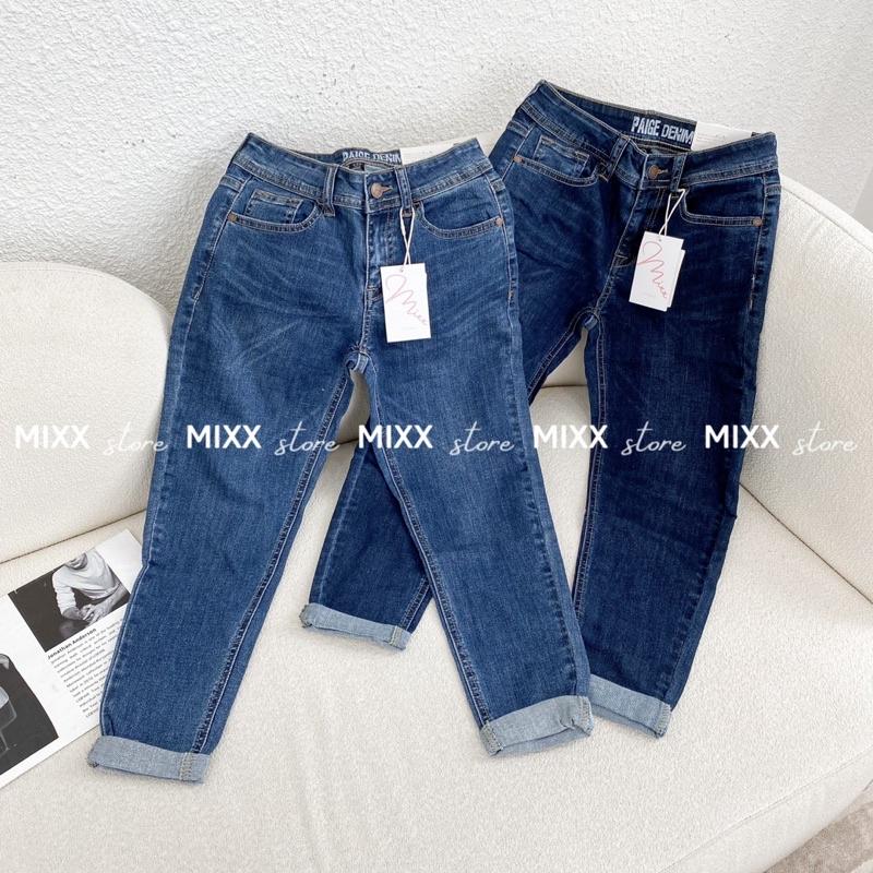 Quần Jean Nữ Baggy Trơn PAIGE DENIM chất dày dặn co giãn thoải mái phom 9 tấc trẻ trung thời trang