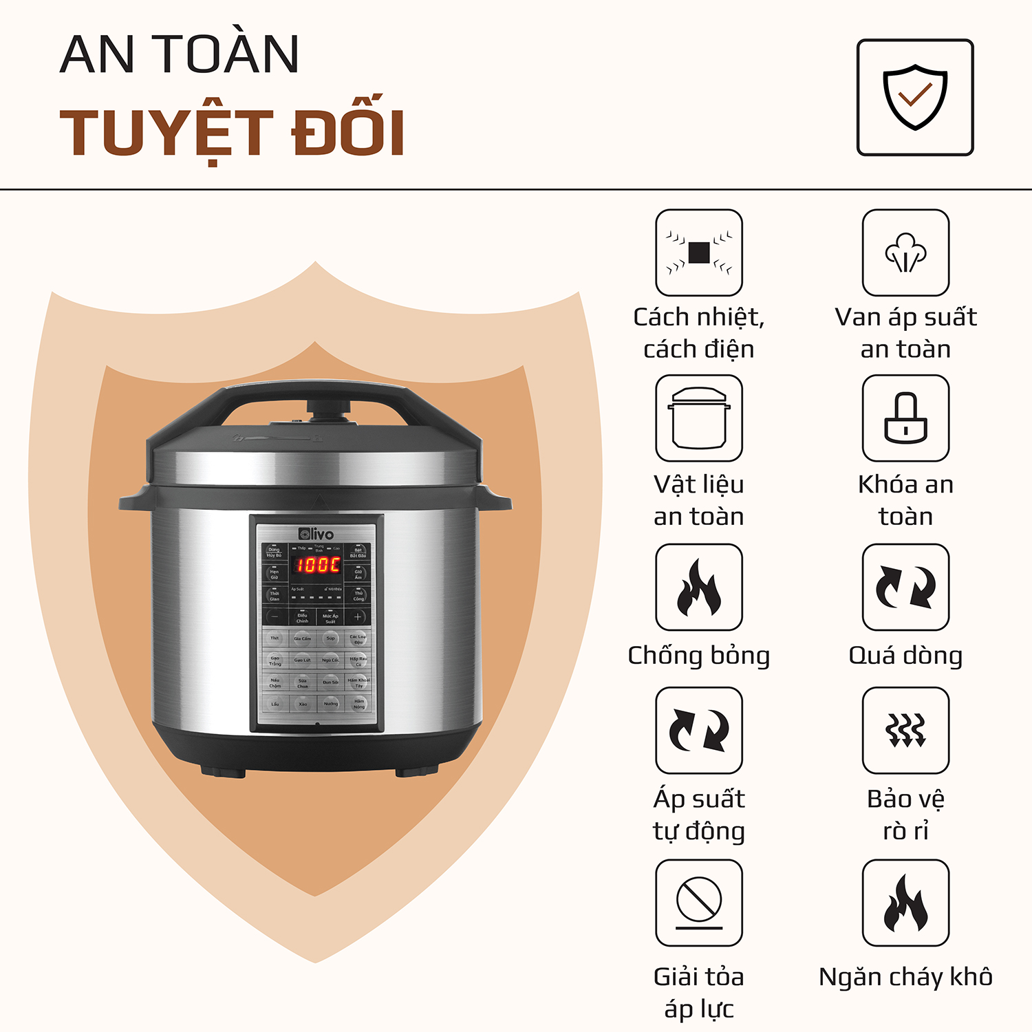 Nồi áp suất điện Olivo PC60 - 16 chức năng - 6 lít - 1.000W - BH 2 năm