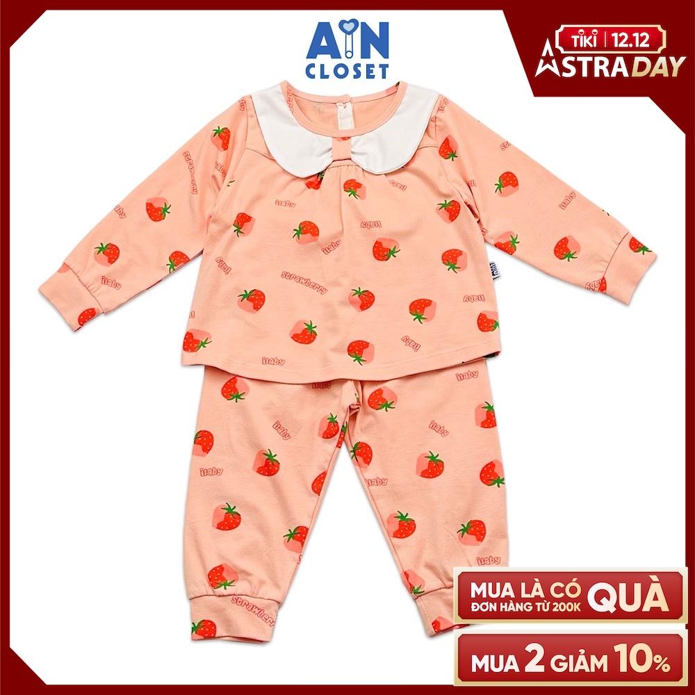 Bộ quần áo dài bé gái họa tiết Dâu Ilaby hồng thun cotton - AICDBGUYPAPK - AIN Closet